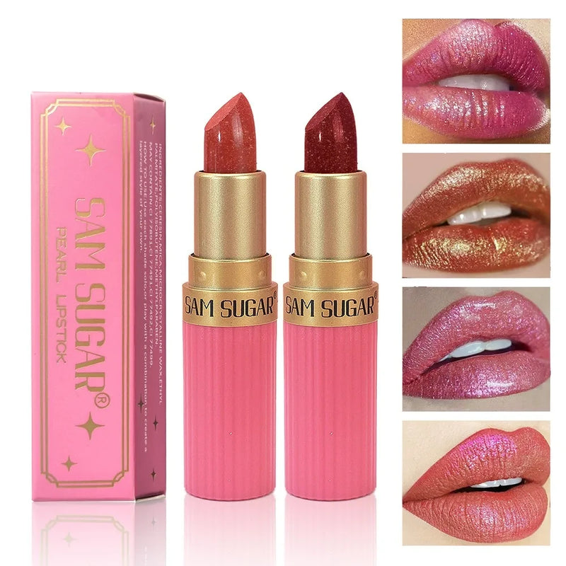 Pearlescent glitter velvet lipstick with shimmer finish