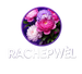 A purple square graphic with a circular inset showing pink and lavender peony flowers, above the large white text 'RACHEPWÉL' on a matching purple background.