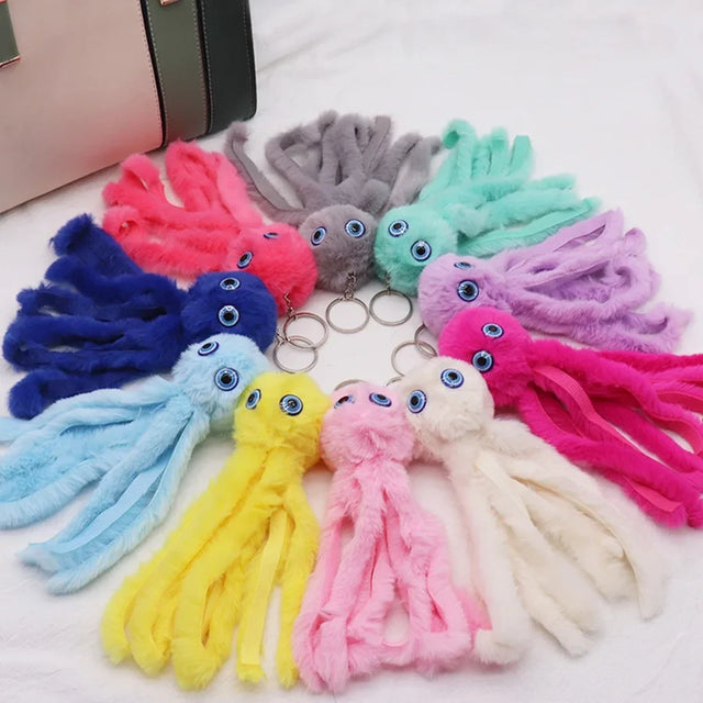Llavero de pulpo de peluche para mochila